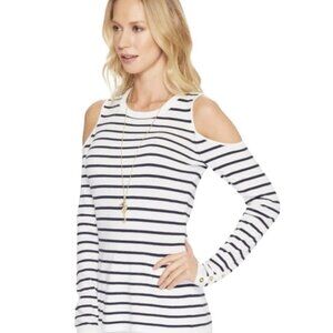 Lilly Pulitzer Lyon Blue/White Striped Cold Shoulder Sweater size S Long Sle EUC